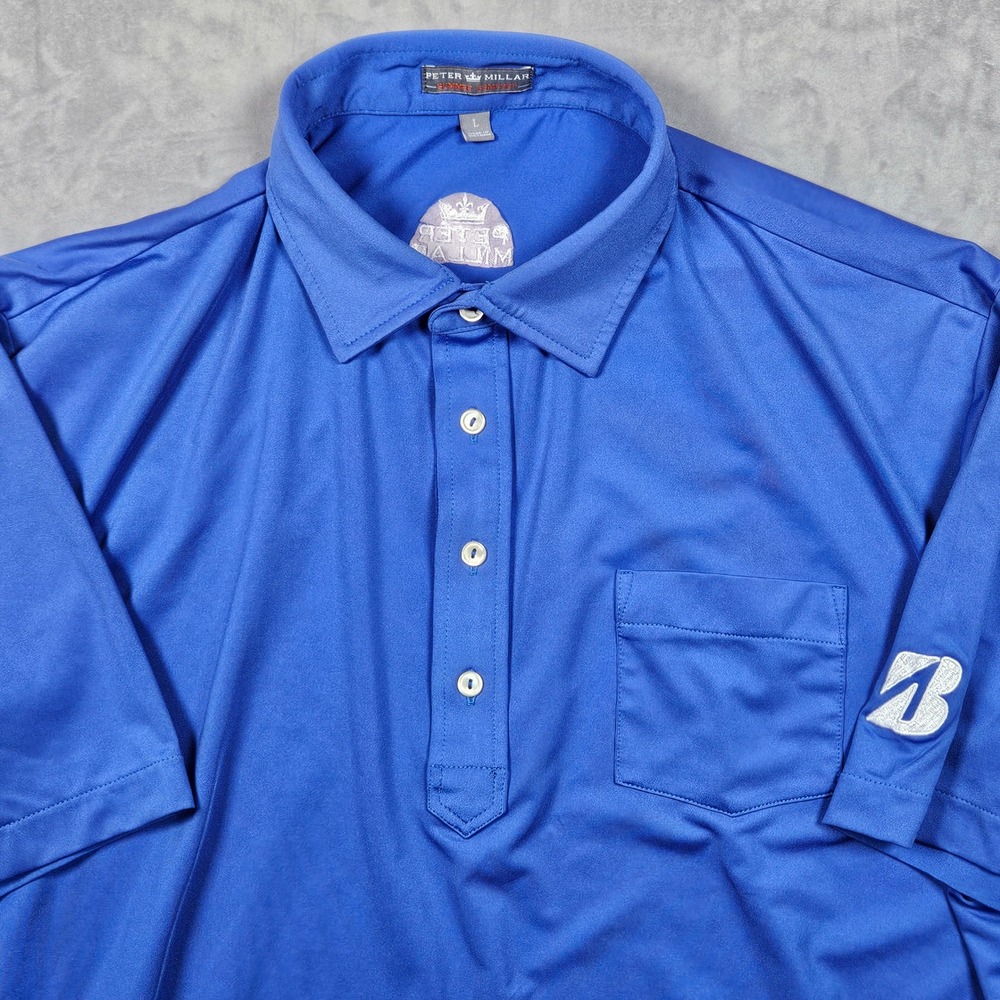 Peter Millar Summer Comfort Polo Shirt Mens Large Blue Bridgestone Performance